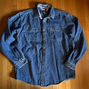 Vtg 90’s Tommy Hilfiger Double Pocket Denim Button Up Shirt, Size XL